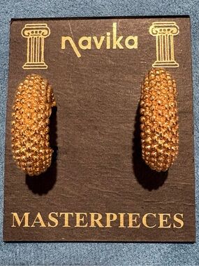 Navika Masterpieces Vintage Gold
Tone Granulated Beaded Half
Hoop Earrings NWT